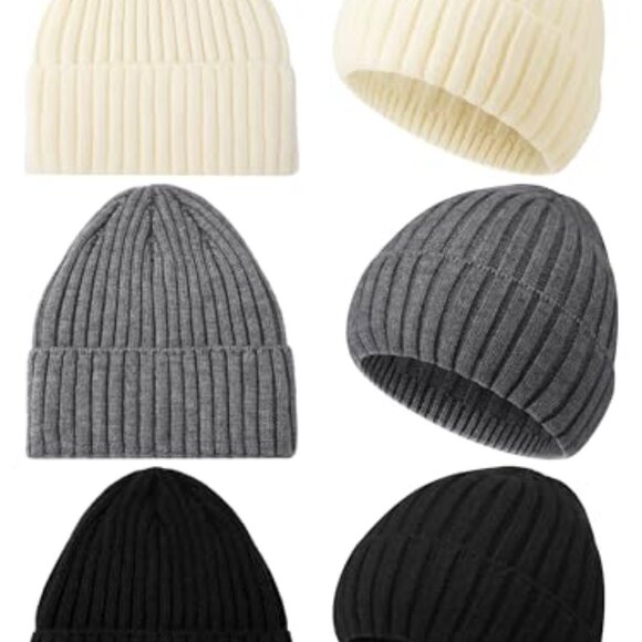 Wool Blend Slouchy Beanie Set Classic Ribbed Unisex Winter Warm main image 5